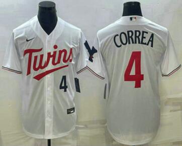 Men's Minnesota Twins #4 Carlos Correa Number White Red Stitched MLB Cool Base Nike Jersey