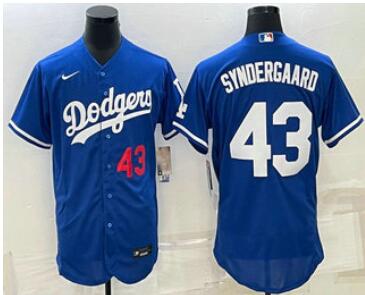 Men's Los Angeles Dodgers #43 Noah Syndergaard Number Blue Stitched MLB Flex Base Nike Jersey