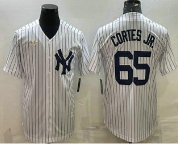 Men's New York Yankees #65 Nestor Cortes Jr White Pinstripe Stitched MLB Cool Base Nike Jersey