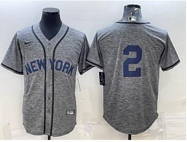 Men's New York Yankees #2 Derek Jeter No Name Grey Gridiron Cool Base Stitched Jersey