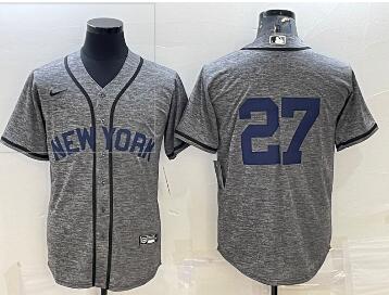 Men's New York Yankees #27 Giancarlo Stanton No Name Grey Gridiron Cool Base Stitched Jersey