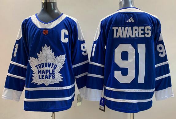 Men's Toronto Maple Leafs91 John Tavares Blue 2022 Reverse Retro Authentic Jersey