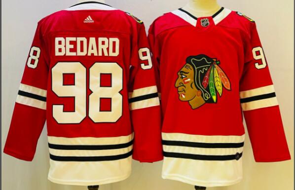 Men's Chicago Blackhawks #98 Connor Bedard Red Stitched Hockey Jersey