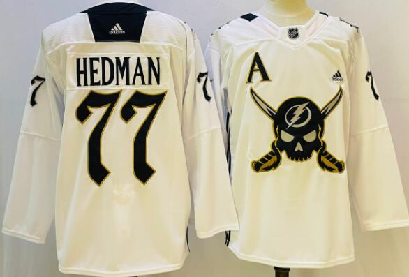 Men's Tampa Bay Lightning #77 Victor Hedman White Stitched Jersey