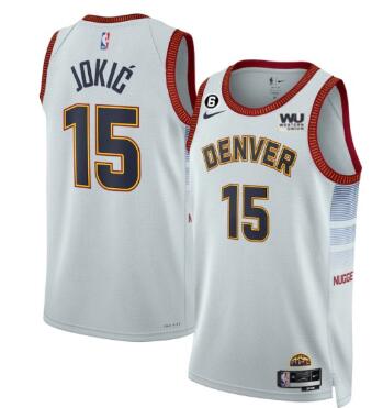 Men's Denver Nuggets #15 Nikola Jokic Gray 2022-23 City Edition With NO.6 Patch Stitched Jersey