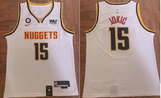 Men's Denver Nuggets 15 Nikola Jokic stitched  Jersey - Wihte