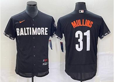 Men's Baltimore Orioles #31 Cedric Mullins Black 2023 City Connect Flex Base Stitched Jersey 1