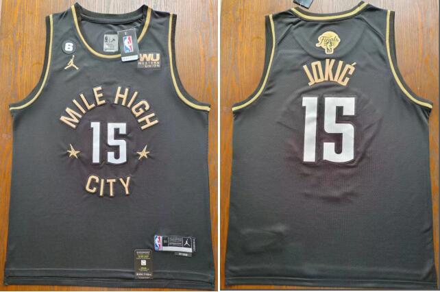 Men's Denver Nuggets #15 Nikola Jokic Black 2023 Finals Collection With NO.6 Patch