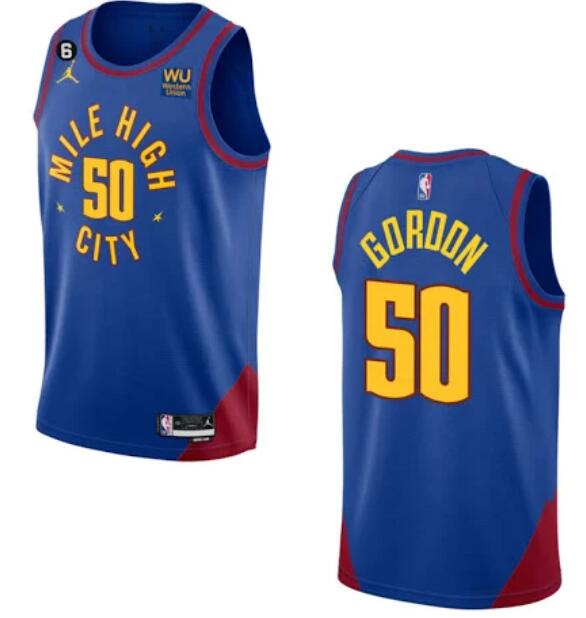 Men's Denver Nuggets #50 Aaron Gordon Blue 2022/23  With NO.6 Patch Stitched Jersey