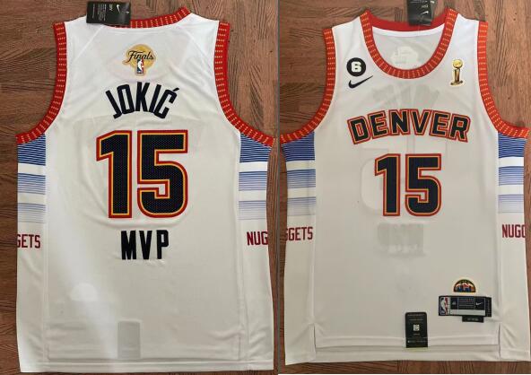 Men's NUGGETS #15 NIKOLA JOKIC WHITE   MVP stitched JERSEY