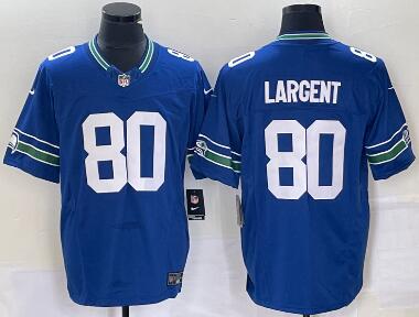 Men's Seattle Seahawks #80 Steve Largent Blue 2023 FUSE Vapor Limited Throwback Stitched Jersey