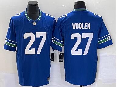 Men's Seattle Seahawks #27 Tariq Woolen Blue 2023 FUSE Vapor Limited Throwback Stitched Jersey