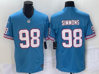 Men's Tennessee Titans #98 Jeffery Simmons Light Blue 2023 F.U.S.E. Vapor Limited Throwback Stitched Football Jersey
