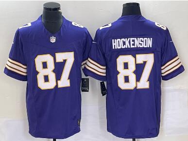 Men's Minnesota Vikings #87 TJ Hockenson Purple 2023 FUSE Vapor Limited Throwback Stitched Jersey
