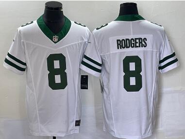 Men's New York Jets #8 Aaron Rodgers White 2023 F.U.S.E. Vapor Limited Throwback Stitched Football Jersey