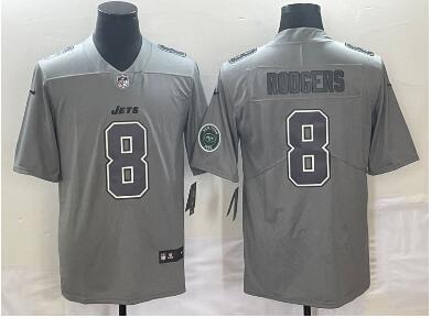 Men's New York Jets #8 Aaron Rodgers LOGO Grey Atmosphere Fashion 2022 Vapor Untouchable Stitched Limited Jersey