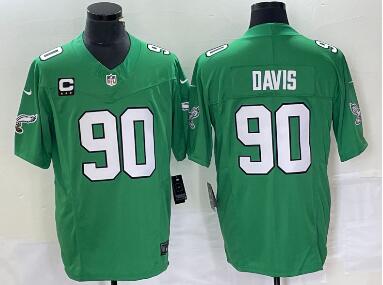 Men's Philadelphia Eagles #90 Jordan Davis Green C Patch 2023 FUSE Vapor Limited Throwback Stitched Jersey