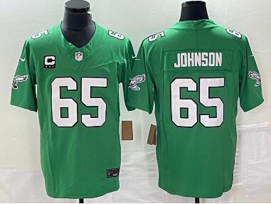 Men's Philadelphia Eagles #65 Lane Johnson Green C Patch 2023 FUSE Vapor Limited Throwback Stitched Jersey