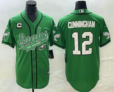 Men's Philadelphia Eagles #12 Randall Cunningham Green C Patch Cool Base Stitched Baseball Jersey