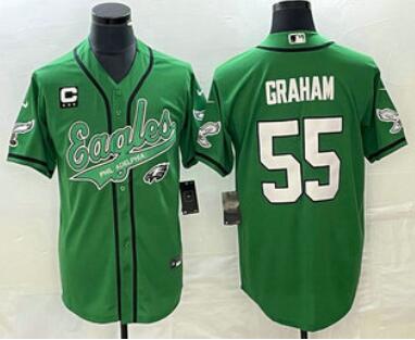 Men's Philadelphia Eagles #55 Brandon Graham Green C Patch Cool Base Stitched Baseball Jersey