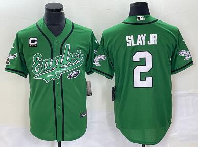 Men's Philadelphia Eagles #2 Darius Slay JR Green C Patch Cool Base Stitched Baseball Jersey