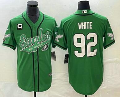 Men's Philadelphia Eagles #92 Reggie White Green C Patch Cool Base Stitched Baseball Jersey