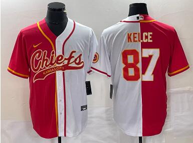 Men's Kansas City Chiefs #87 Travis Kelce Red White Two Tone Cool Base Stitched Baseball Jersey