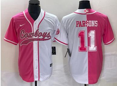 Men's Dallas Cowboys #11 Micah Parsons Pink White Two Tone With Patch Cool Base Stitched Baseball Jersey