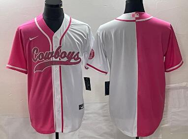 Men's Dallas Cowboys Blank Pink White Split Cool Base Stitched Baseball Jersey