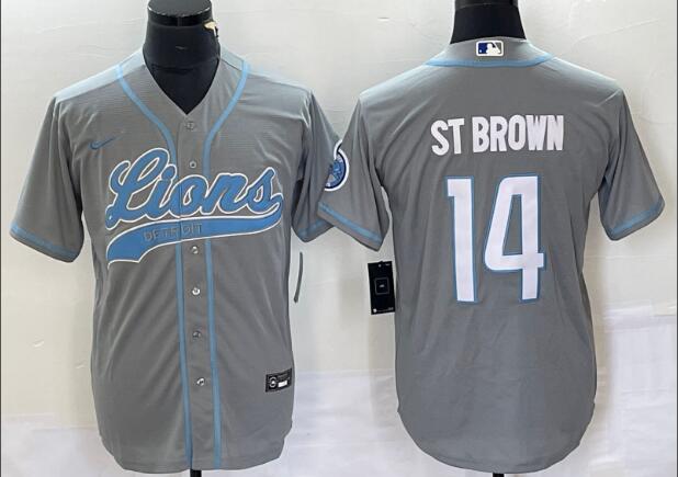 Men's Detroit Lions #14 Amon Ra St Brown Stitched Baseball Jersey