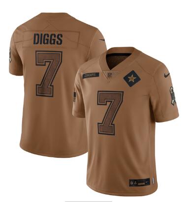 Men's Dallas Cowboys #7 Trevon Diggs 2023 Brown Salute To Service Limited Football Stitched Jersey