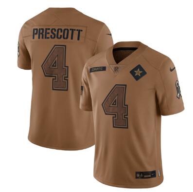 Men's Dallas Cowboys #4 Dak Prescott 2023 Brown Salute To Service Limited Football Stitched Jersey