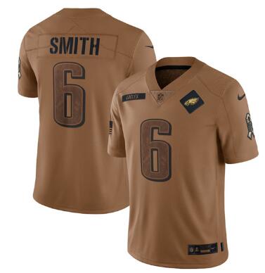 Men's Philadelphia Eagles #6 DeVonta Smith 2023 Brown Salute To Service Limited Football Stitched Jersey