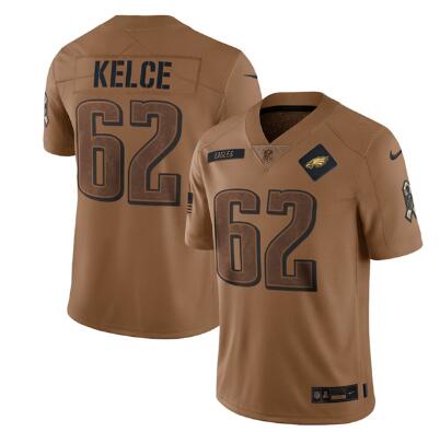 Men's Philadelphia Eagles #62 Jason Kelce 2023 Brown Salute To Service Limited Football Stitched Jersey