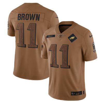 Men's Philadelphia Eagles #11 A. J. Brown 2023 Brown Salute To Service Limited Football Stitched Jersey