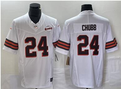 Men's Cleveland Browns #24 Nick Chubb 1946 Patch White FUSE Vapor Stitched Nike Limited Jersey