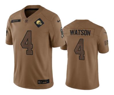 Men's Cleveland Browns #4 Deshaun Watson 2023 Brown Salute To Service Limited Football Stitched Jersey
