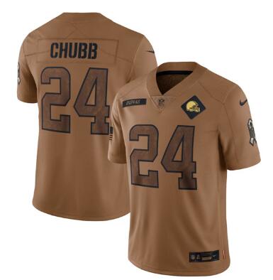 Men's Cleveland Browns #24 Nick Chubb 2023 Brown Salute To Service Limited Football Stitched Jersey