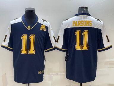 Men's Dallas Cowboys #11 Micah Parsons Navy Gold Edition With 1960 Patch Limited Stitched Football Jersey