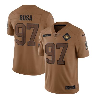 Men's San Francisco 49ers #97 Nick Bosa 2023 Brown Salute To Service Limited Football Stitched Jersey
