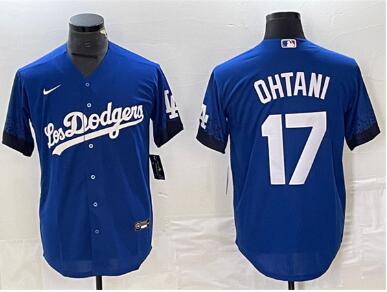 Men's Los Angeles Dodgers #17 Shohei Ohtani Royal City Connect Cool Base With Patch Stitched Baseball Jersey