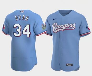 Men's Texas Rangers #34 Nolan Ryan Blue Flex Base Stitched Baseball Jersey