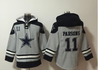 Men's Dallas Cowboys #11 Micah Parsons Gray Ageless Must-Have Lace-Up Pullover Hoodie
