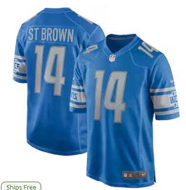 Men's Amon-Ra St. Brown Detroit Lions Nike  stitched Jersey - Blue