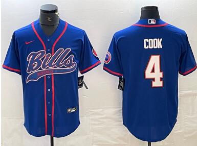 Men's Buffalo Bills #4 James Cook Blue With Patch Cool Base Stitched Baseball Jersey