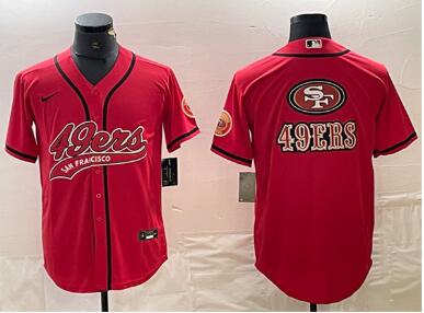 Mens San Francisco 49ers Red Team Big Logo With Patch Cool Base Stitched Baseball Jersey