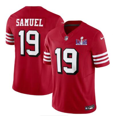 Men's San Francisco 49ers #19 Deebo Samuel New Red  Super Bowl LVIII Patch Football Stitched Jersey