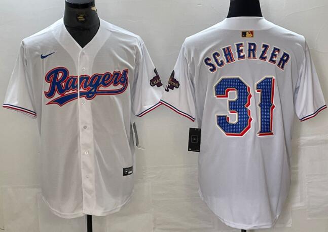 Men's Texas Rangers Max Scherzer Nike White 2024 Gold Collection Limited Player Jersey