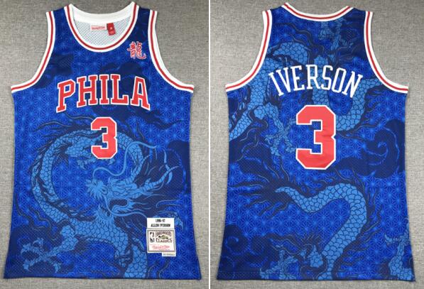 Men's #3 Allen Iverson Navy Stitched Jersey