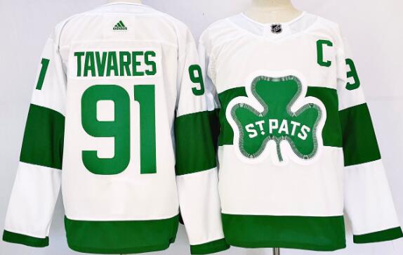 Men's Toronto Maple Leafs #91 John Tavares White St Patricks Authentic Jersey